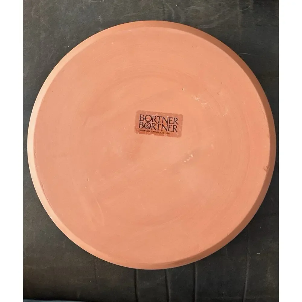 Bortner & Bortner Terra Cotta Unglazed Outside Green Glazed Chip Dip Bowl One Pc
